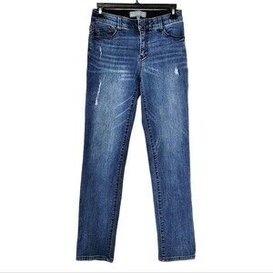 Wit & Wisdom Slim Straight Jeans Women's 2 Blue Denim Slight Distressing